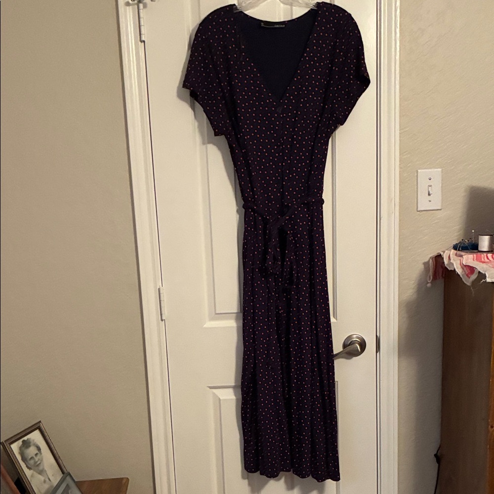 Chetta B Navy Maxi Dress with Pink Dot Print